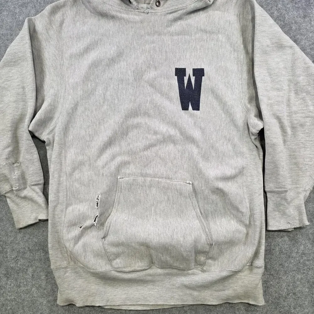 Vintage 90s Champion Reverse Weave‎ Hoodie Mens 2XL Gray Williston College USA